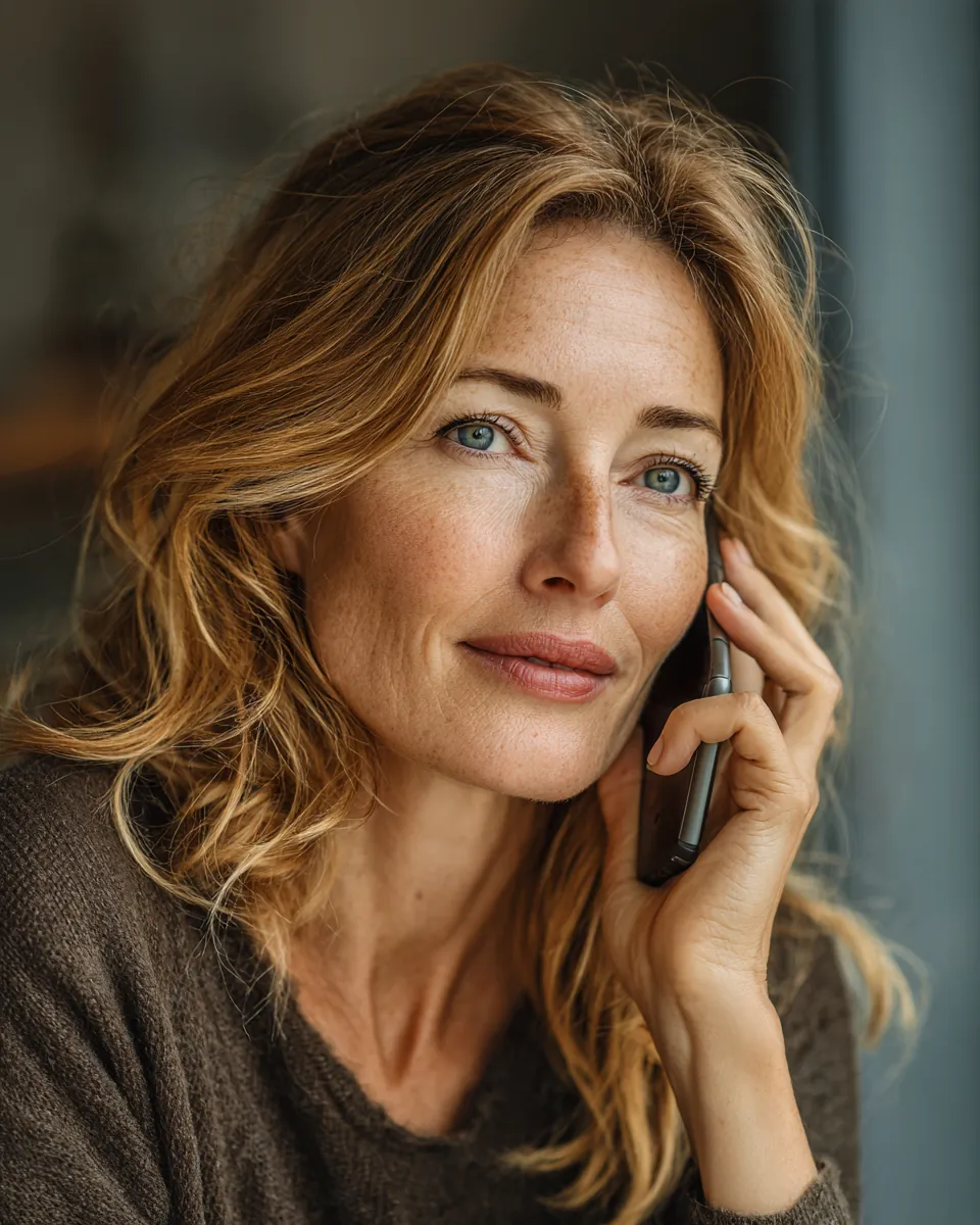 Woman in her 50s calmly negotiating a medical bill on the phone at her living-room window after reading a stax payments guide